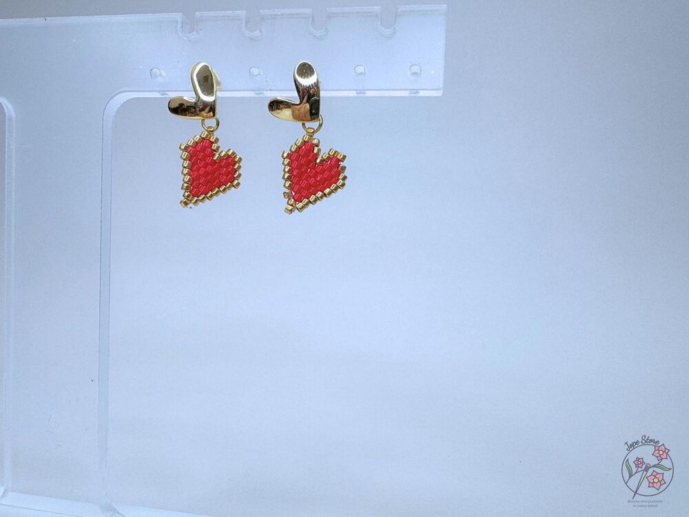 Miyuki Beaded Heart Earrings - Picture 5 of 7